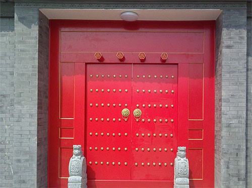 七星关中国传统四合院系列朱红色中式木制大门木作